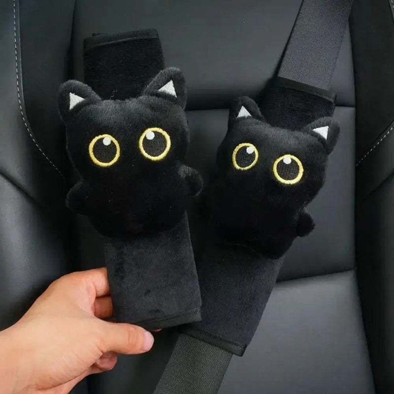 Cute Black Cat Seat Belt Cover, Soft Plush Shoulder Pad Car Accessory