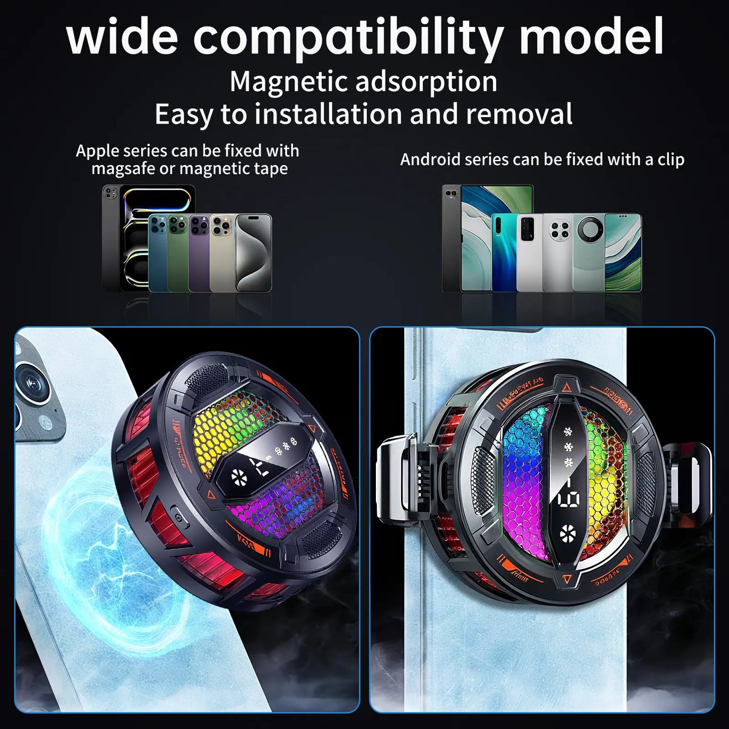 Gaming Phone Cooler – Semiconductor Cooling Fan with LED Display for iPhone & Android