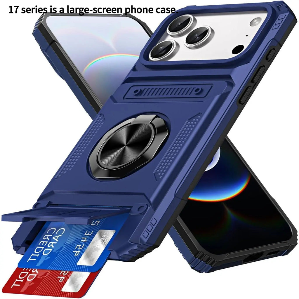 Magnetic Wallet Case with 360° Rotatable Ring Stand for iPhone 17 Pro Max – Heavy-Duty Protective Card Holder Cover