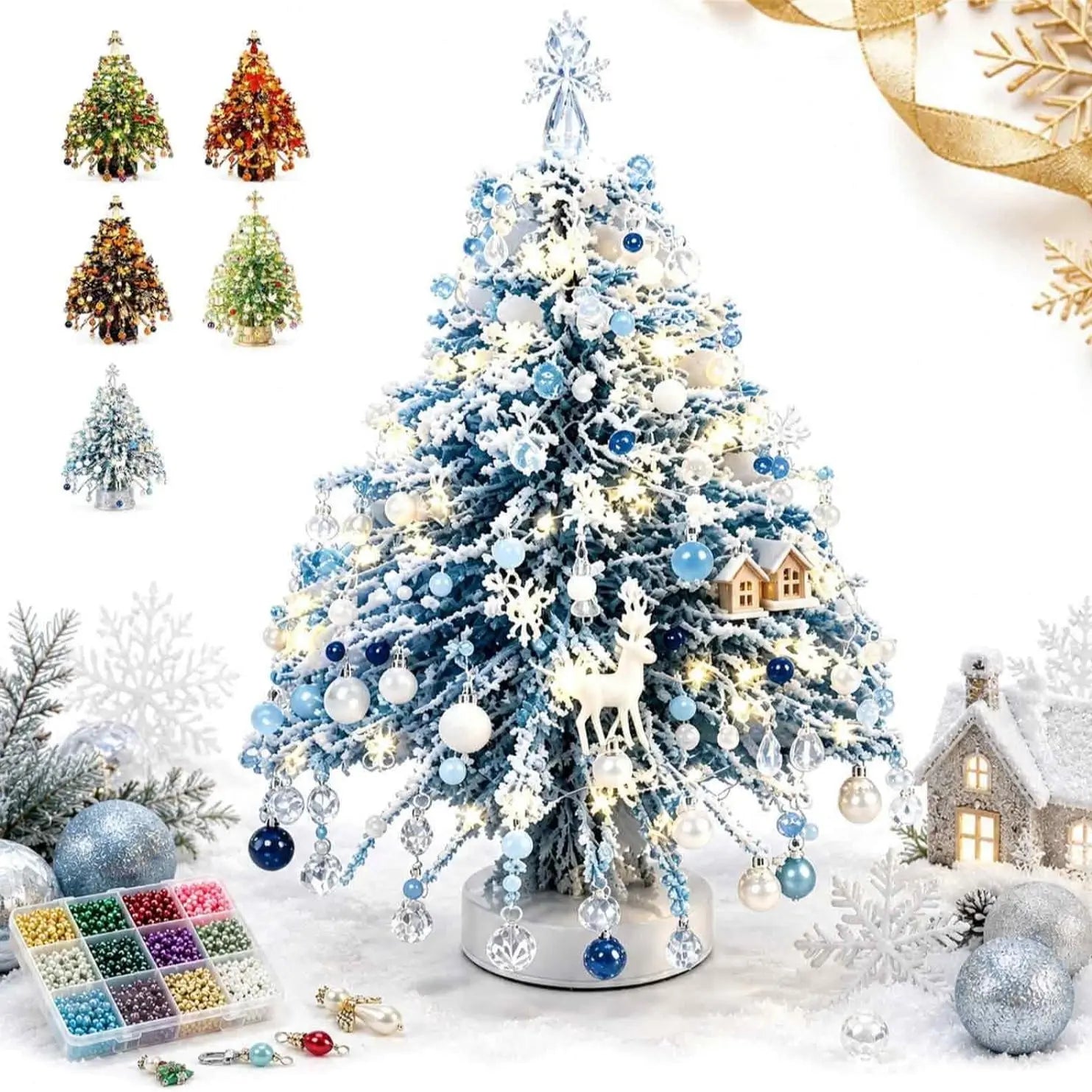 DIY Beaded Christmas Tree Kit with Crystal Beads & Metal Frame – Handmade Tabletop Holiday Decor