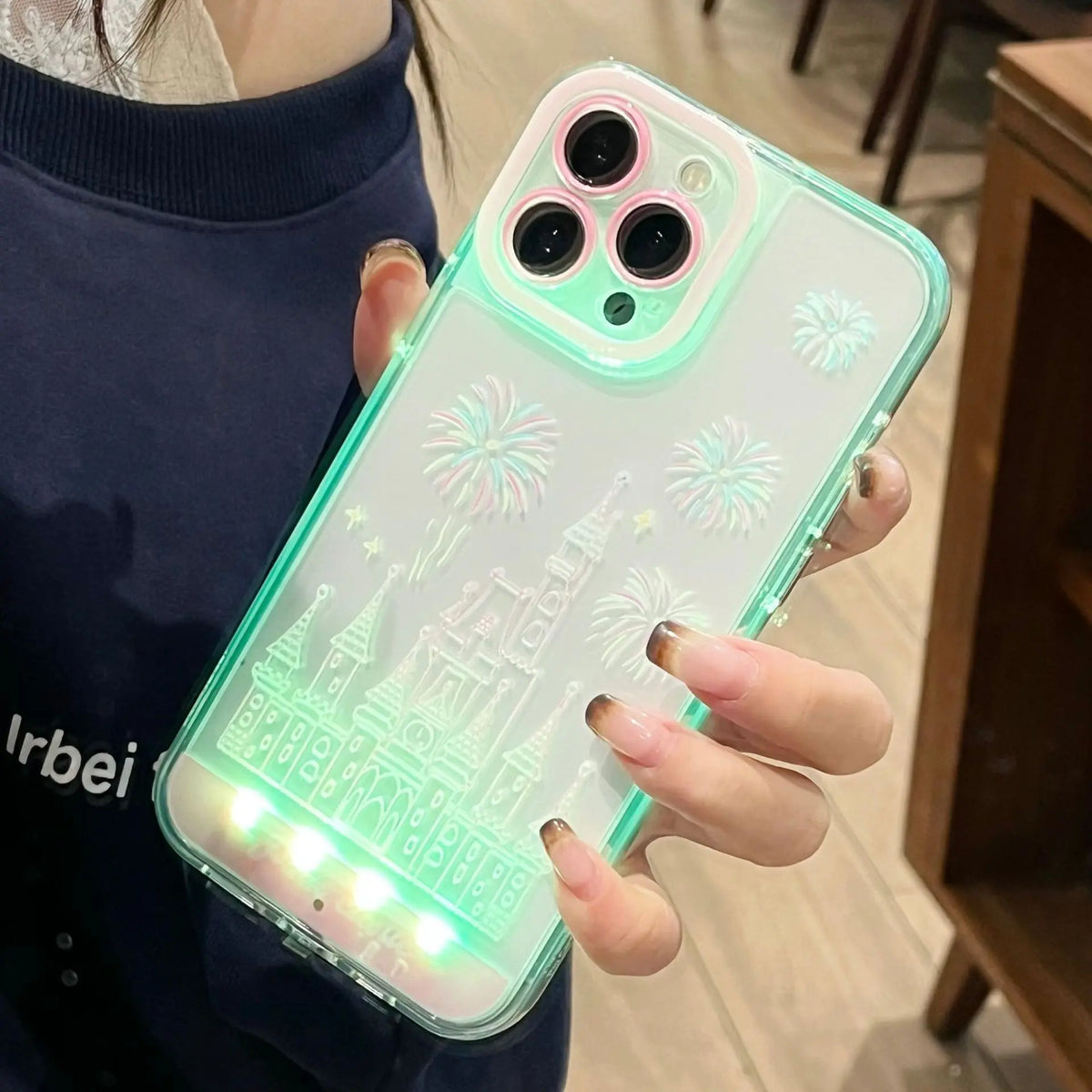LED Fantasy Castle Fireworks Acrylic Phone Case – Aesthetic Shockproof Cover for iPhone 17 Pro Max