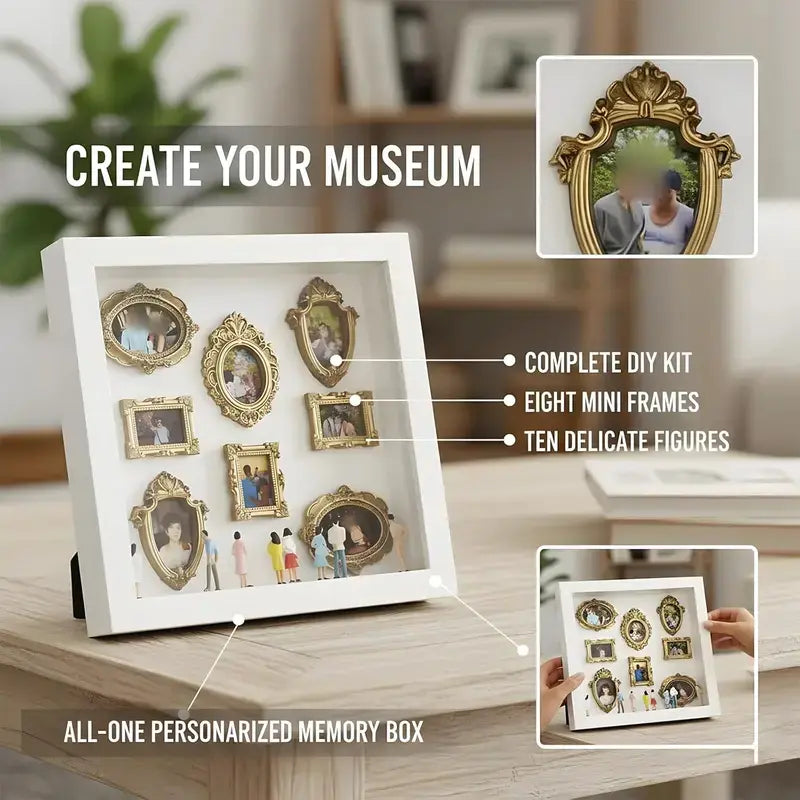 DIY Shadow Box Photo Frame with Mini Figures & LED Lights - Personalized Memory Display Gift for Family & Loved Ones