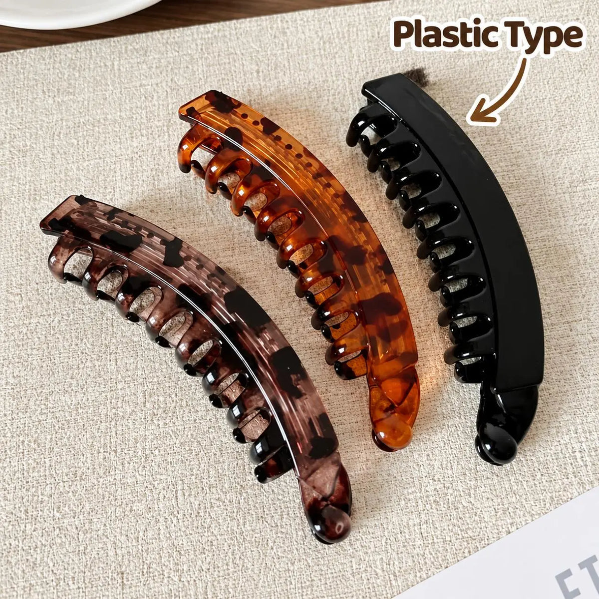 3-Piece French Banana Hair Clips – Non-Slip Neutral Ponytail Claw Clips for All Hair Types