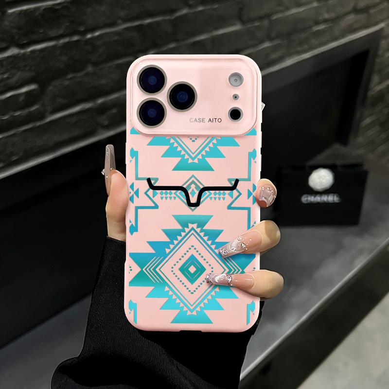 Aesthetic Western Aztec Turquoise Bull Head Phone Case for iPhone 17 Pro Max – Southwestern Tribal Shockproof Protective Cover