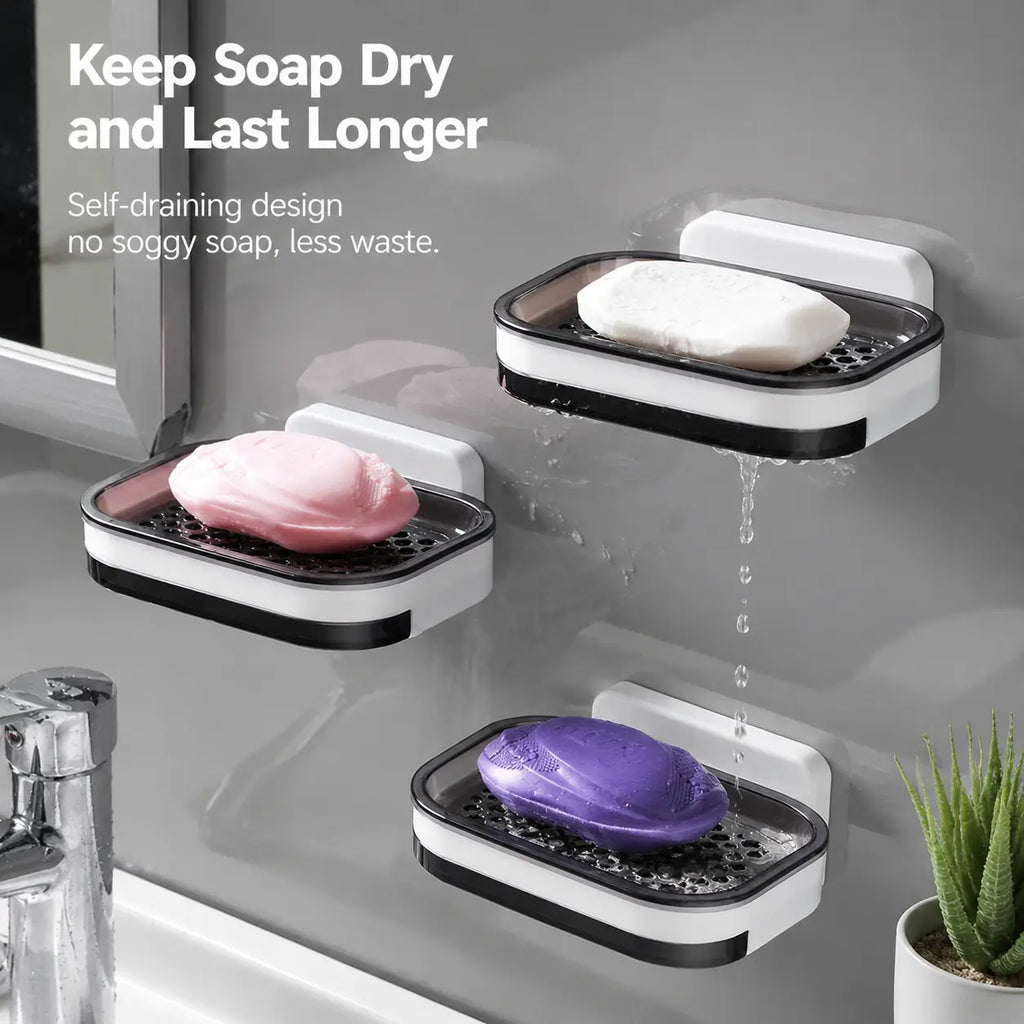 Sohochic Wall Mounted Double-Layer Self-Draining Soap Dish Holder – No-Drill Shower Storage