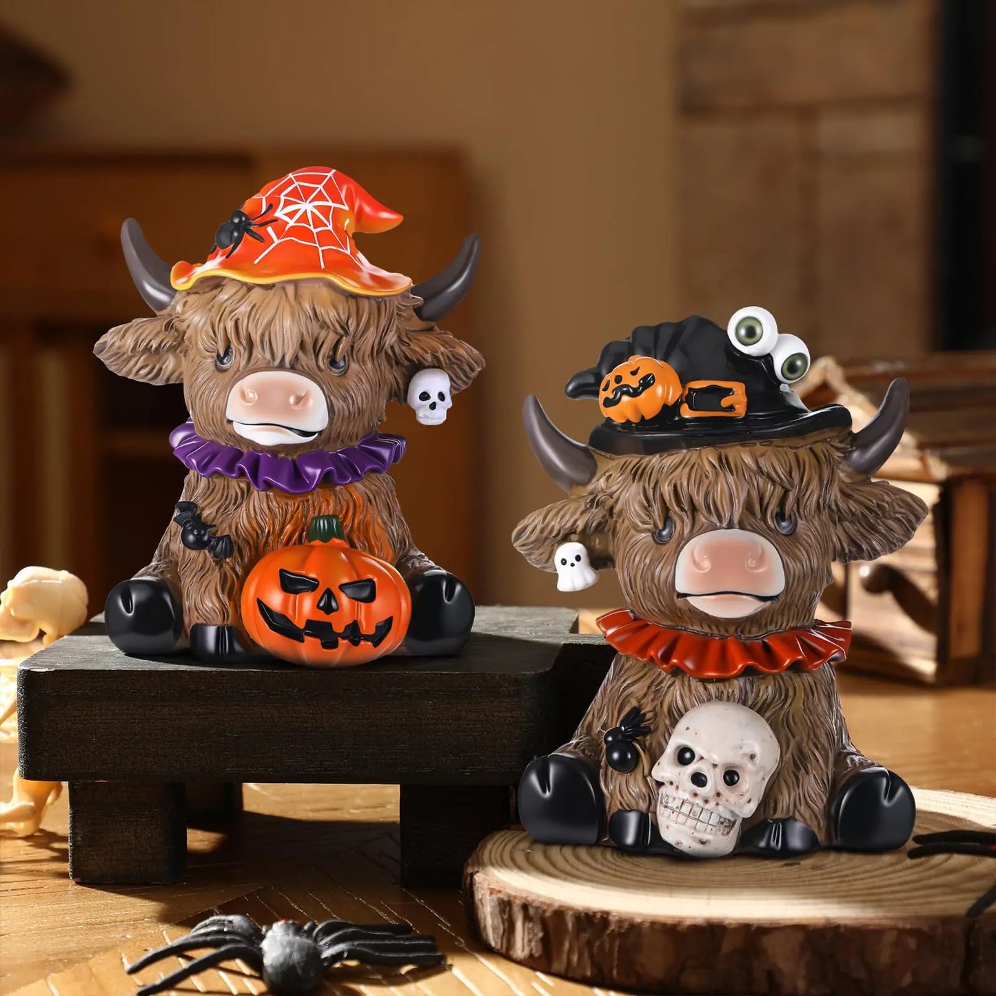 Gejoy Highland Cow Gift Halloween 3D Highland Cow Statue Holiday Seasonal Decoration Scottish Cow Figures Ornaments Gift for Women Men CowBoy Farmer Cattle Lovers, Summer Holiday Party Gift, Bathroom Decor, Housewarming Gift