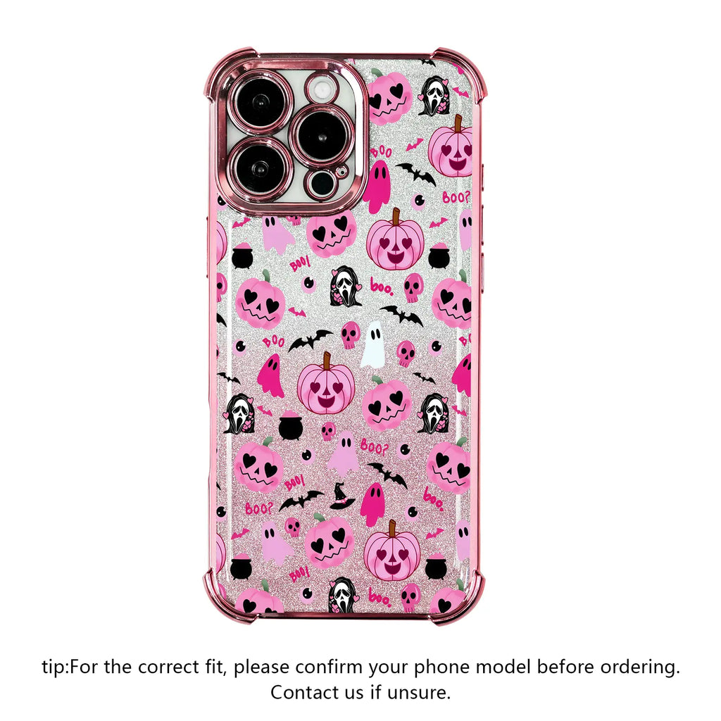 Cute Halloween Pumpkin Ghost Phone Case for iPhone 17 Pro Max – Transparent Shockproof Soft Silicone Cover