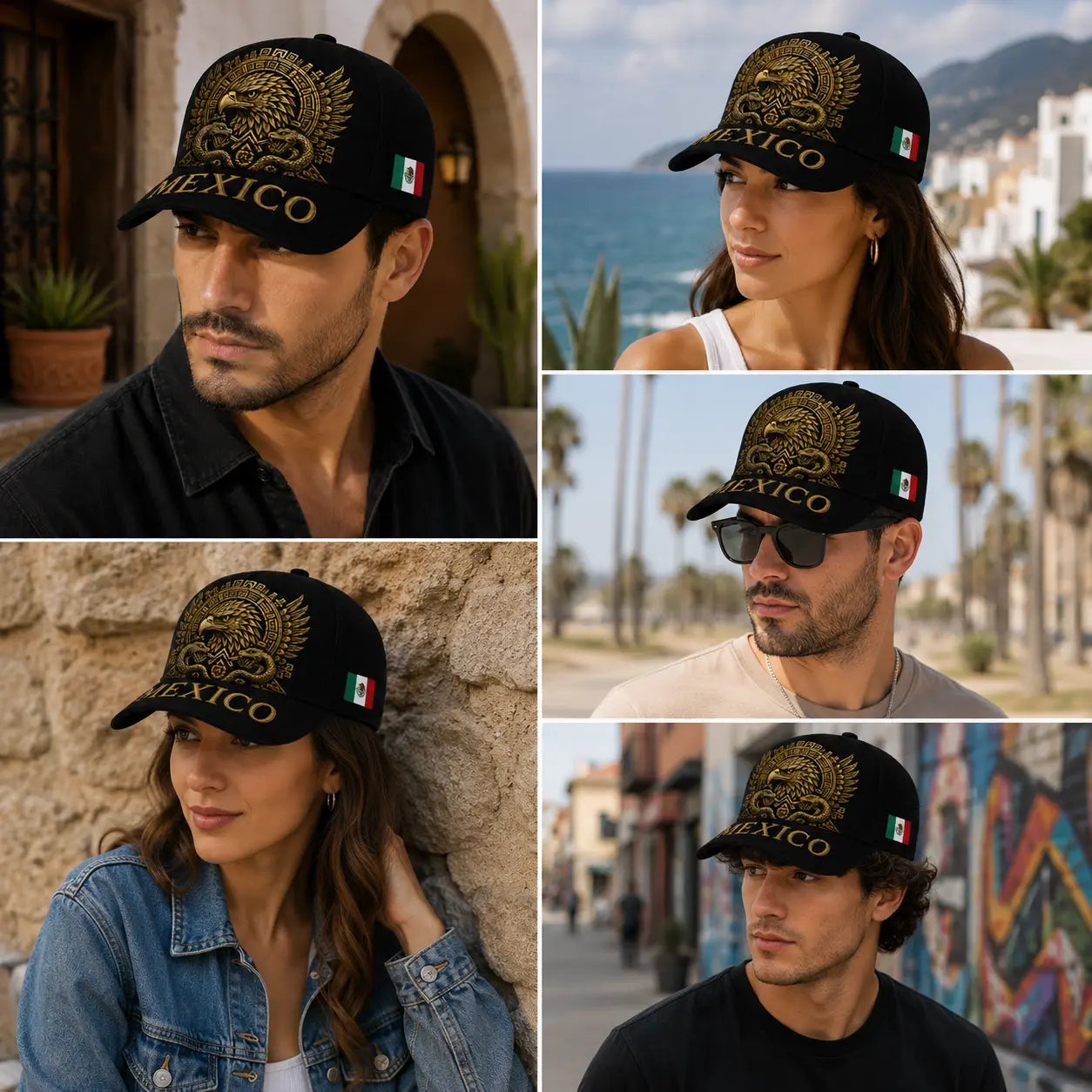 Mexico Embroidered Snapback Cap – Golden Aztec Eagle Adjustable Sports Hat