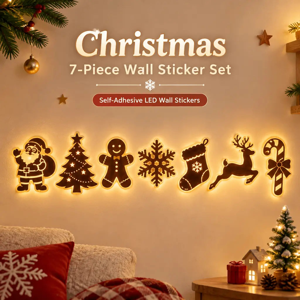 Christmas Reindeer & Santa’s Sleigh Wall Decal Light – Multicolor LED Holiday Decor