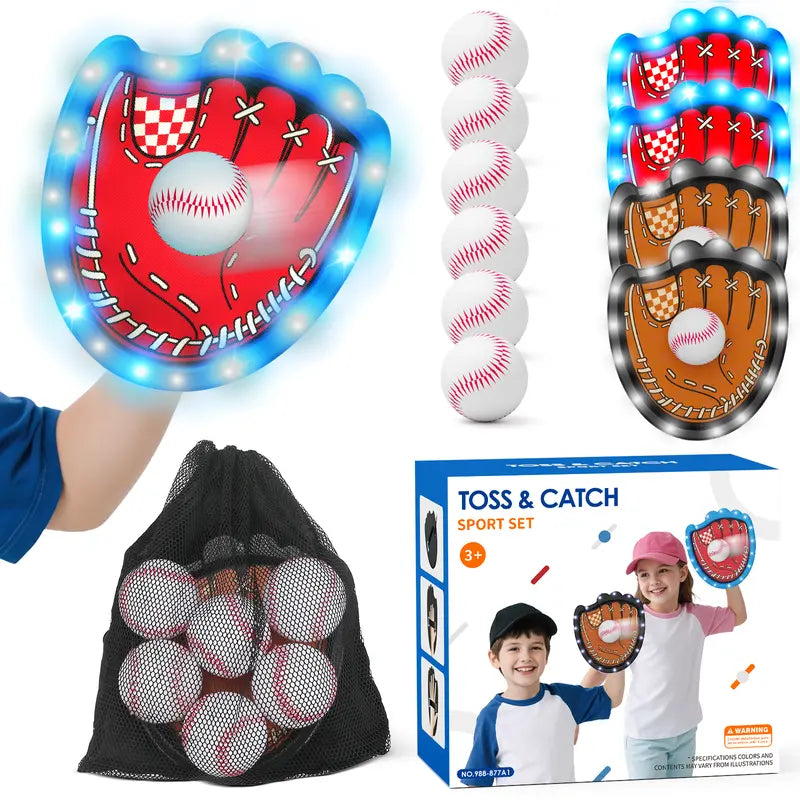 Velcro Ball and Catch Ball Set, Outdoor Games for Kids, Baseball & Football Glove, Beach Yard Camping Toys  (2 Paddles & 3 Balls) Family Backyard Games Summervibes