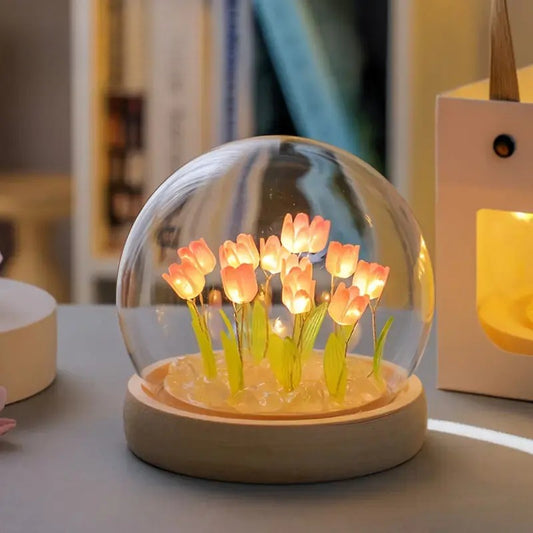 DIY Tulip Flower Lamp Kit – Handmade LED Night Light Dome, Creative Craft Project & Cozy Room Decor