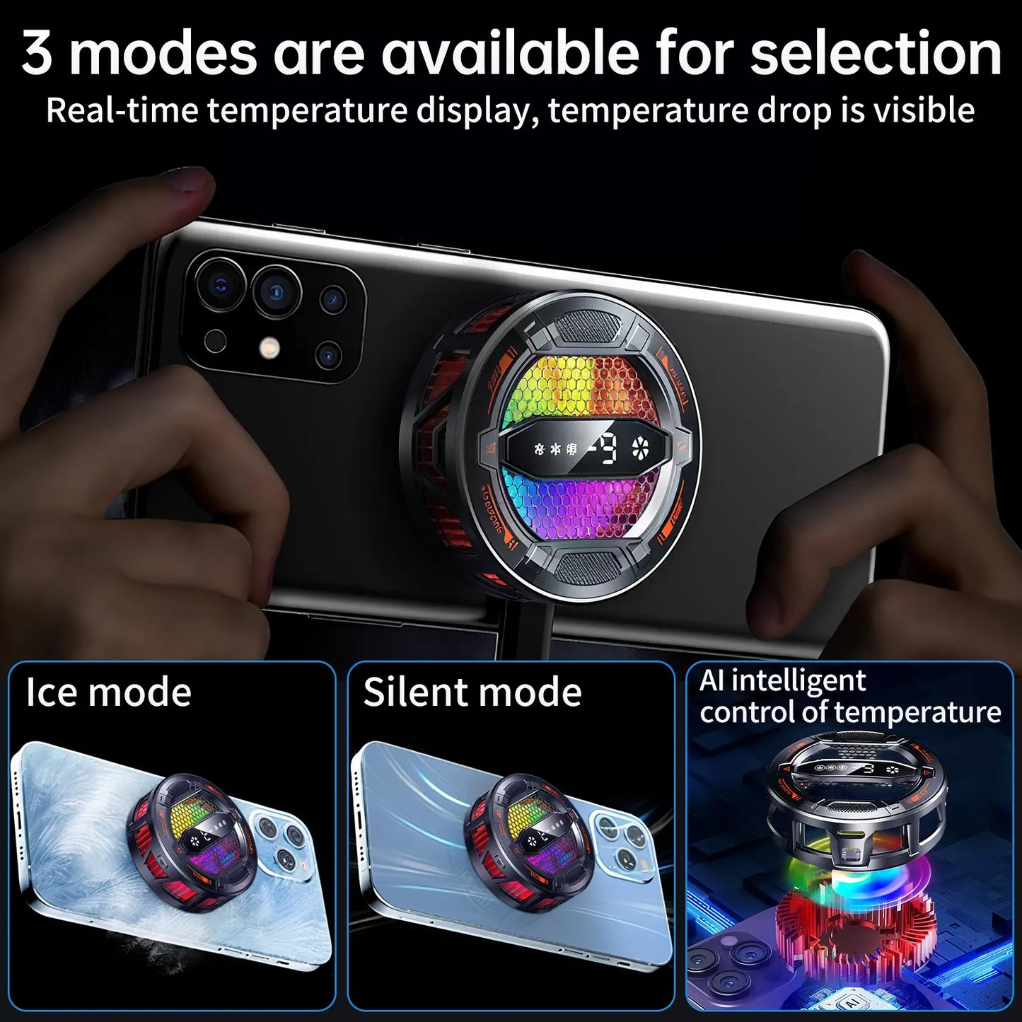 Gaming Phone Cooler – Semiconductor Cooling Fan with LED Display for iPhone & Android