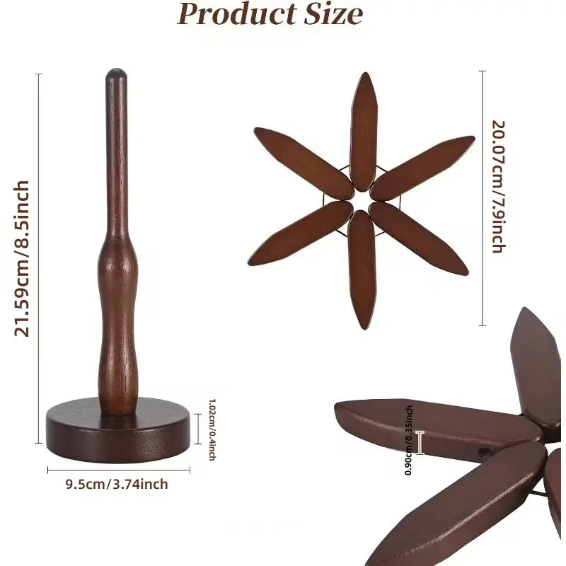Foldable Walnut Wood Trivet Set – 5 Heat Resistant Coasters with Tree Stand