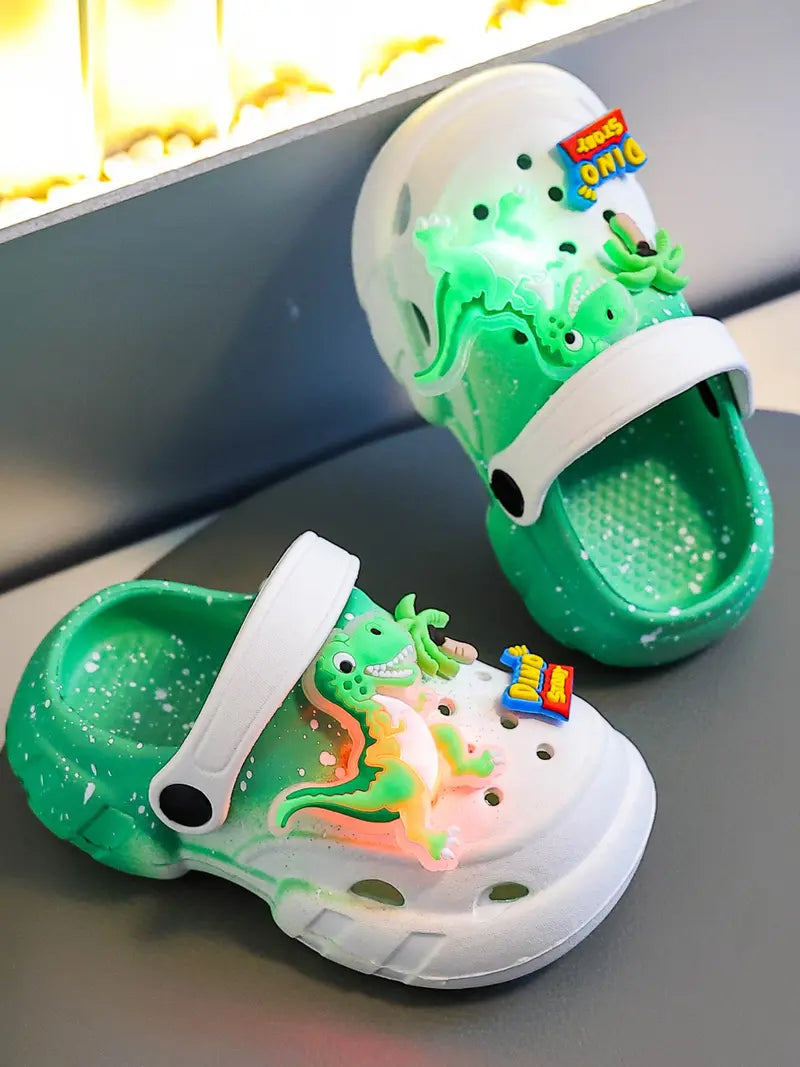 Summer Glow-In-The-Dark Dinosaur EVA Slippers, Lightweight Hollow Out Soft Sandals for Boys and Girls, Cute Floral Design Cool Slippers