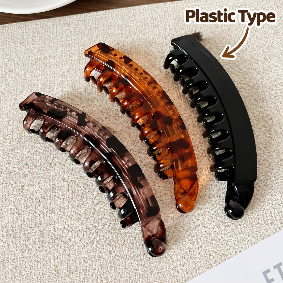 3-Piece French Banana Hair Clips – Non-Slip Neutral Ponytail Claw Clips for All Hair Types