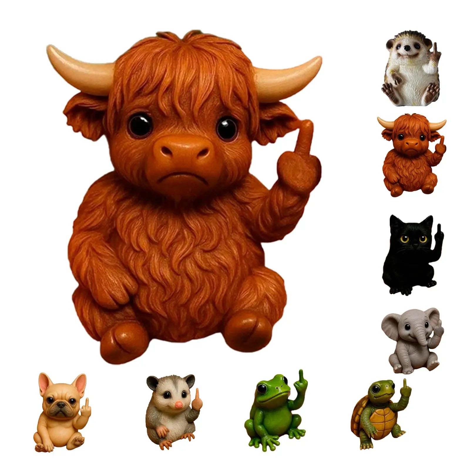 Fun Mini Middle Finger Animal Statue – Cute Resin Desktop & Car Decor Humor Gag Gift
