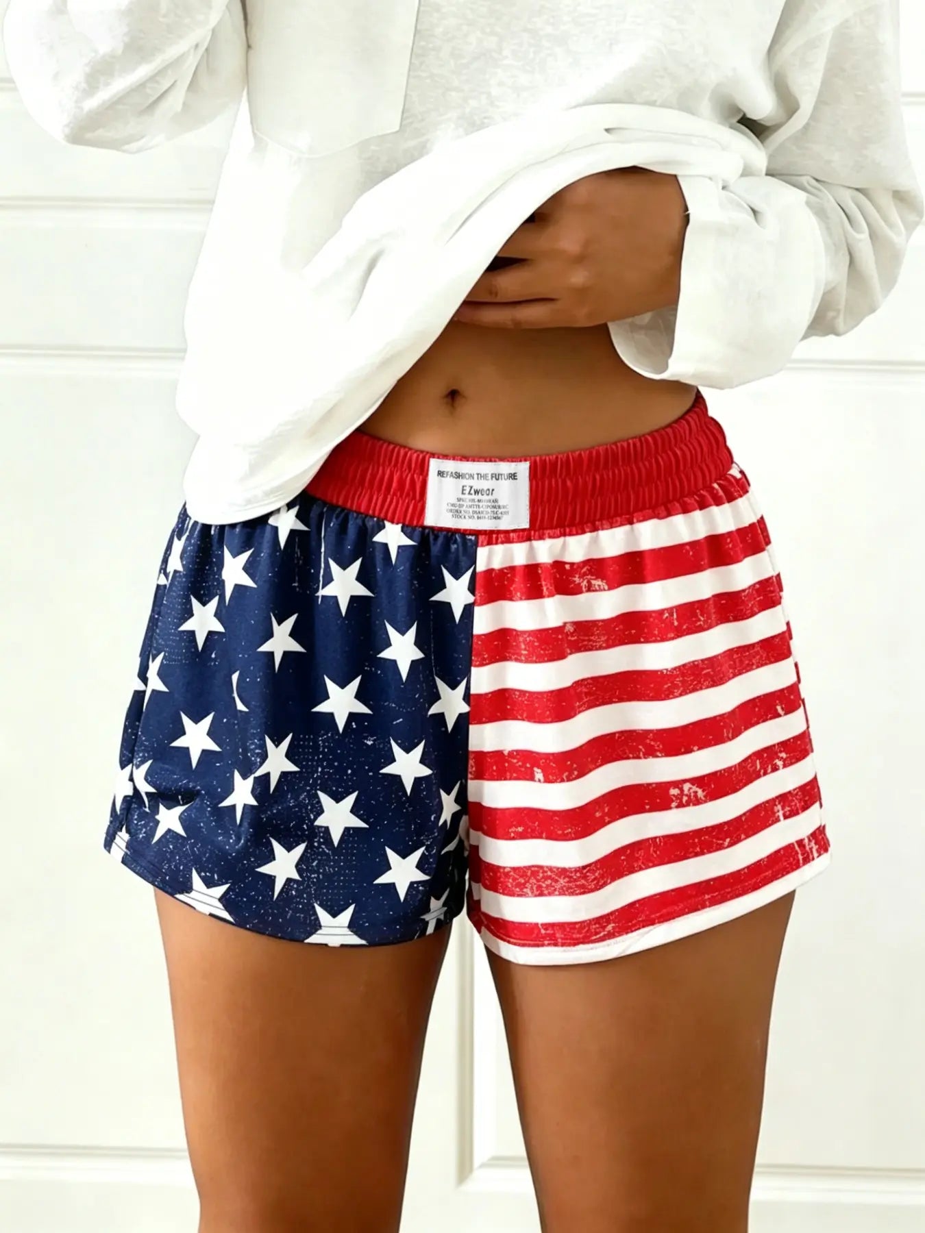 American Flag Leopard Camo All-Over Print Casual Summer Shorts