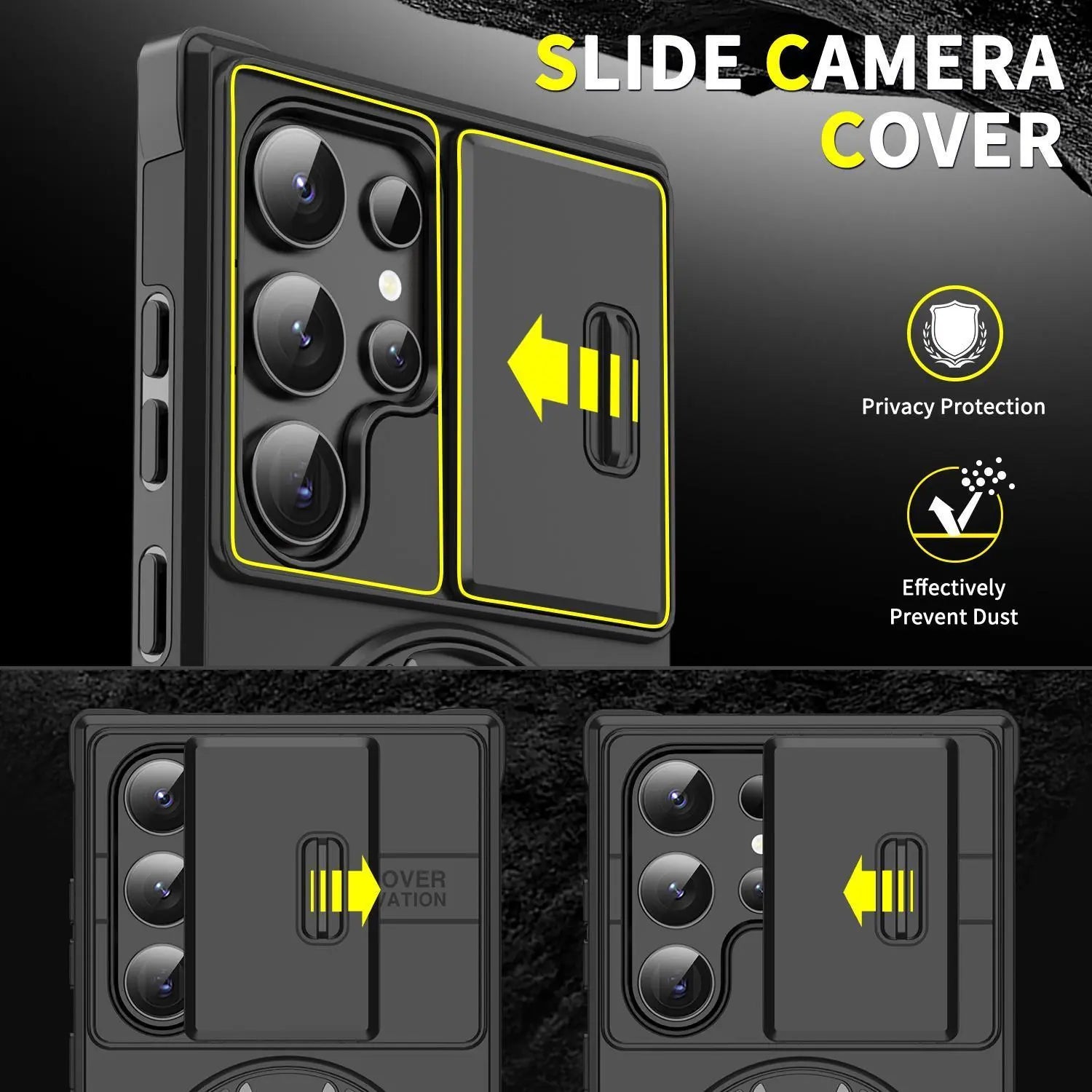 OREKROY Shockproof Magnetic Case with Slide Camera Lens Protector For Samsung Galaxy S26/S25/S24/S23/S22/S21 Ultra Plus Rotating Ring Holder