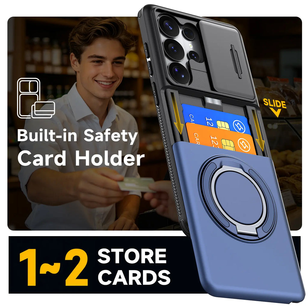 Slide Camera Cover Ring Kickstand Case for Samsung Galaxy S26 Ultra – Dual Layer Shockproof Wallet Cover