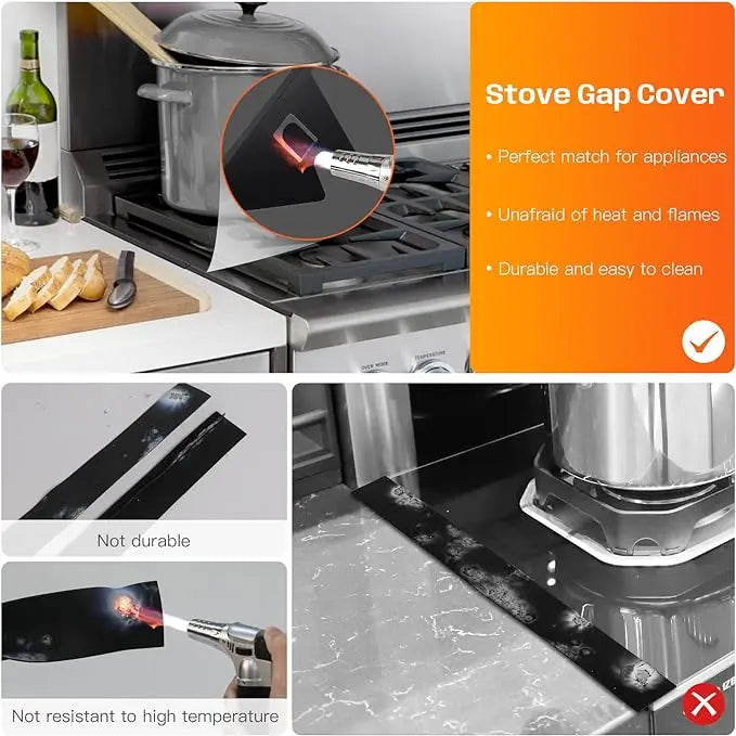 SUPAFA Stove Gap Guards Range Trim Kit Heat Resistant Easy to Clean Adjustable 13.8" to 27.5" Width 0.79" Stainless Steel Gas Hose Compatible
