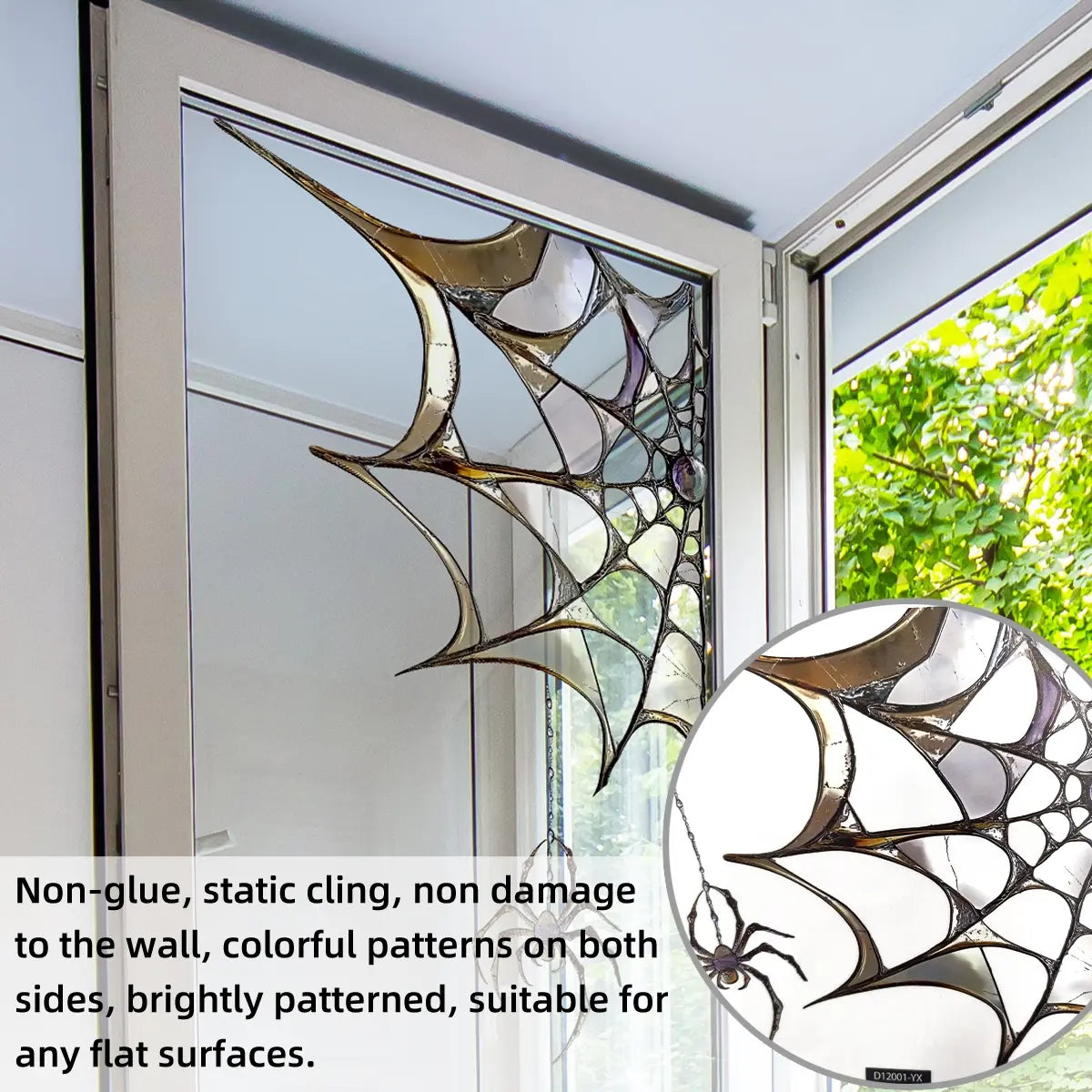 Spooky Spider Web Window Sticker – Halloween Glass Decal Decoration with Spider Design