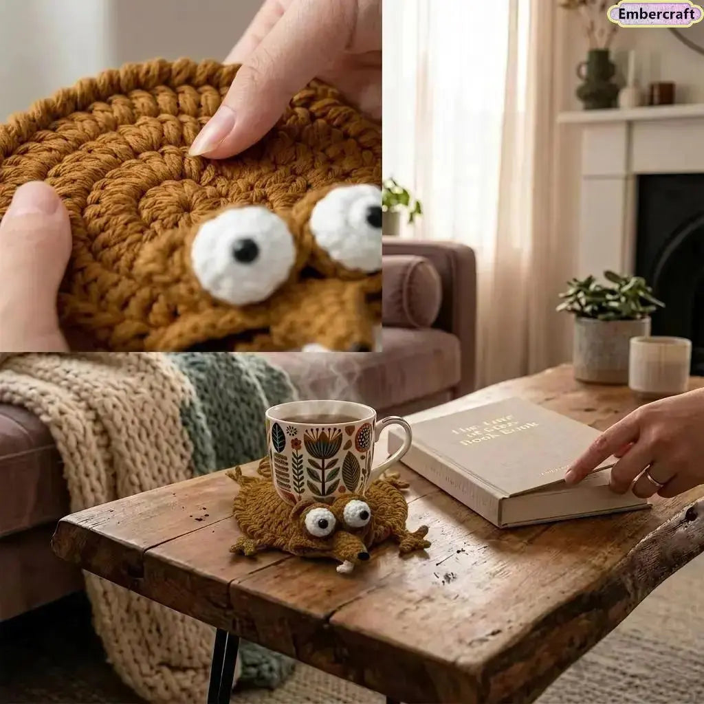 Handmade Crochet Squirrel Coaster – Cute 3D Absorbent Cup Mat Decor