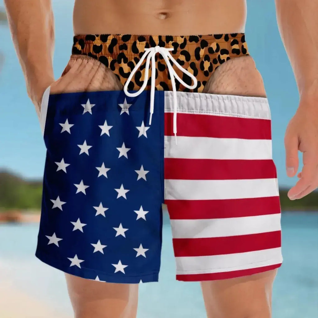 John Pork Men's Quick-Dry Printed Beach Swim Trunks – Casual Bathing Suits with Pockets & Drawstring