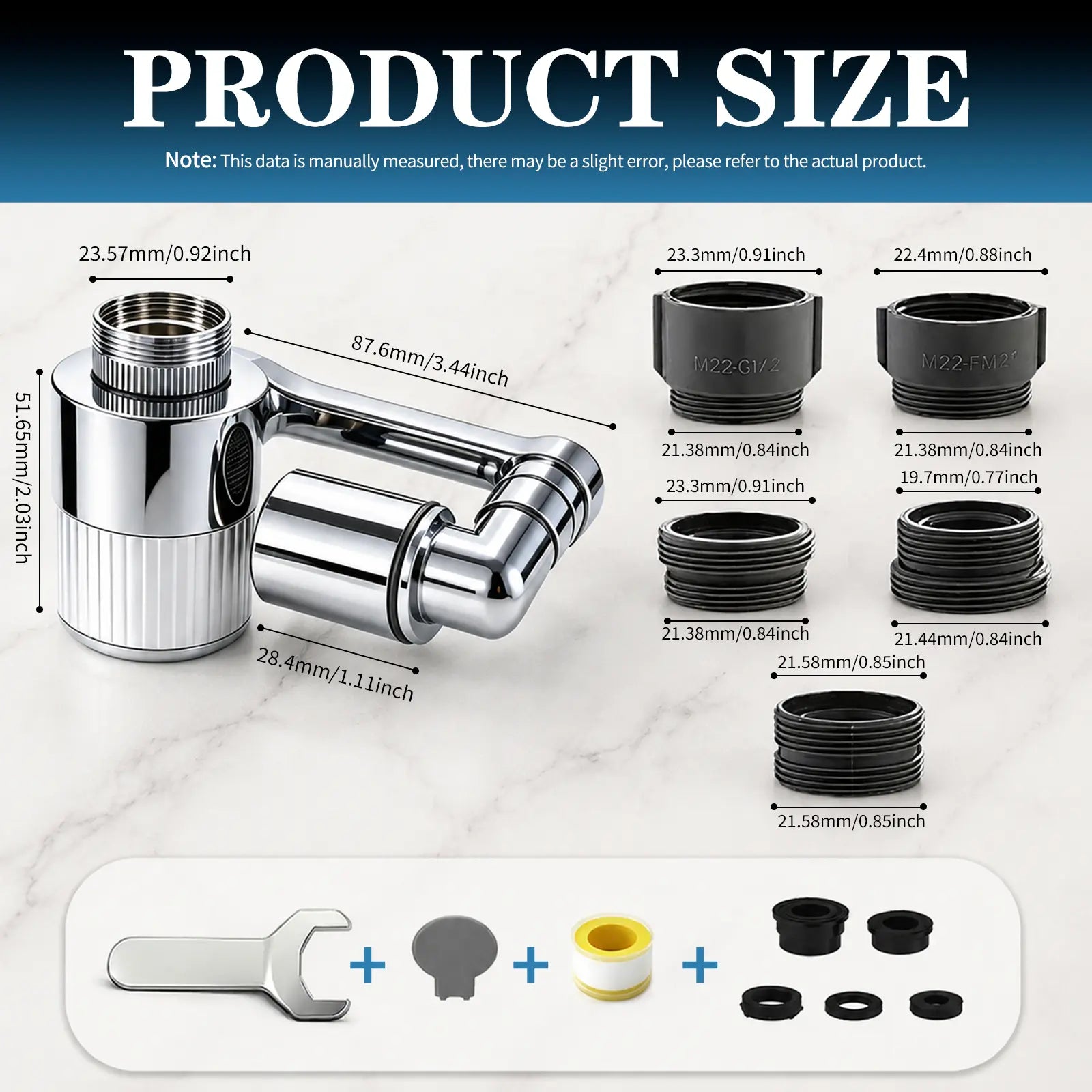 SOPAMI 3D Swivel Faucet Aerator Filter Set - 360-Degree Rotatable, Anti-Splash Soft Flow, Clear Visible Shell, 3 Replacement Cartridges, Universal Adapter for Kitchen, Bathroom Sinks