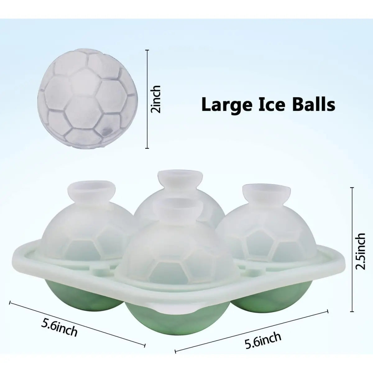 Silicone Soccer Ice Cube Mold - Football Ice Ball Tray for Whiskey, Cocktails, Chocolate & Ice Cream, Makes 4 Large Ice Spheres, Green