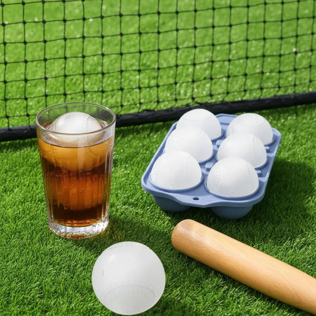 3D Baseball Stitch Ice Cube Mold: 6-Cavity Food-Grade Silicone Tray