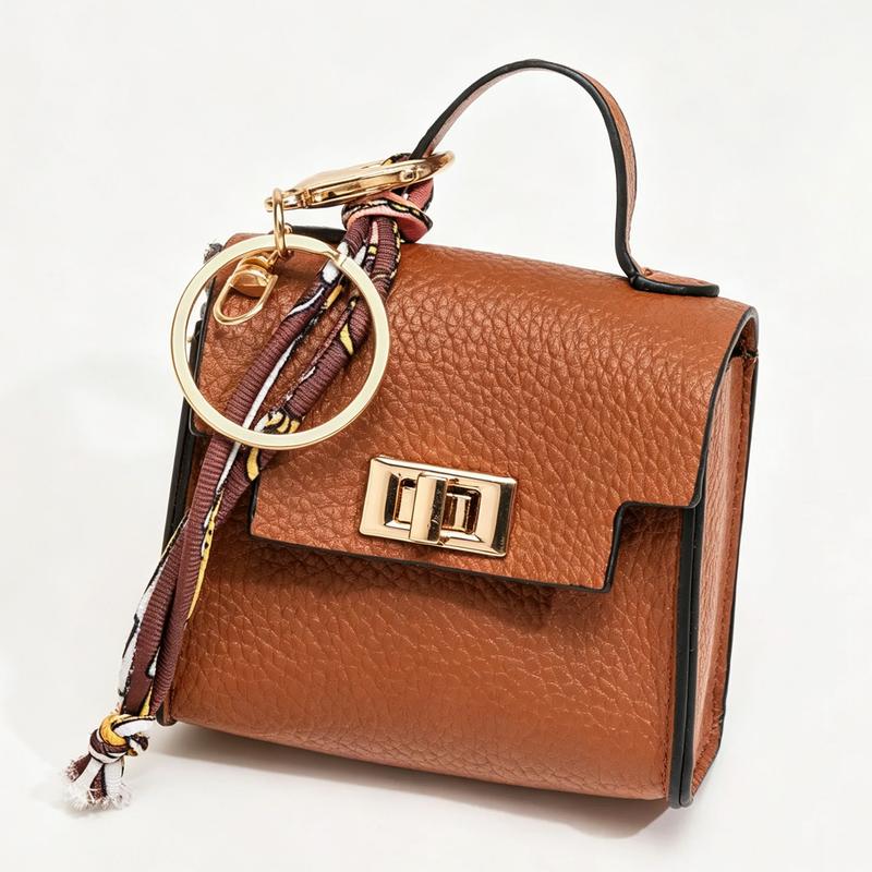 Mini Square Bag Pendant Keychain - High Quality Leather with Colorful Strap, Cute Car Keychain & Bag Charm Accessory
