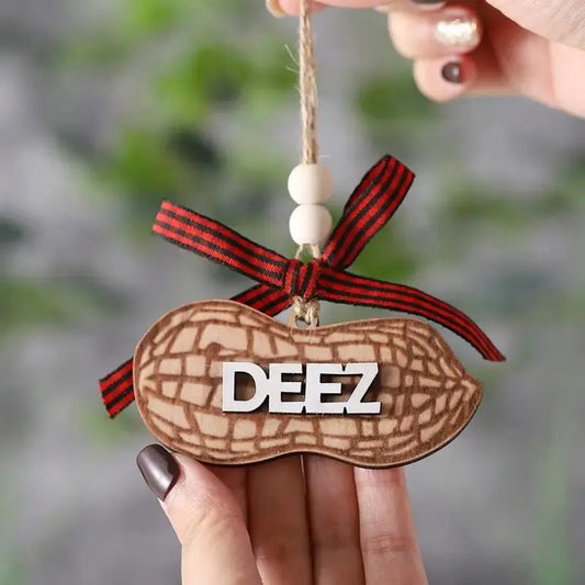 Wooden Peanut & Heart Car Rearview Mirror Hanging Ornament – Creative Car Interior Decoration Accessory