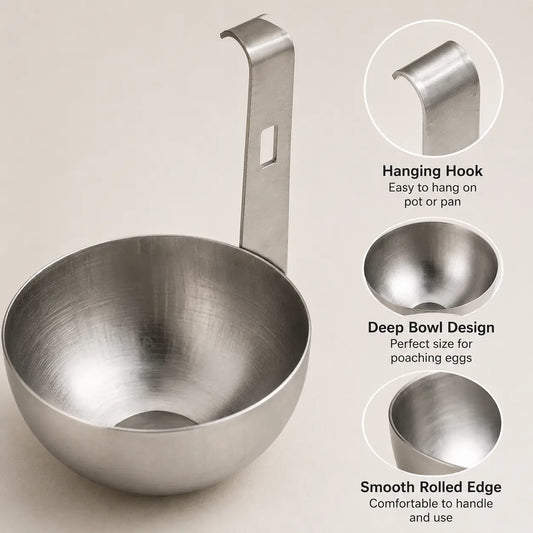 Stainless Steel Egg Poacher with Hanging Hook, Deep Bowl Design for Poached & Steamed Eggs