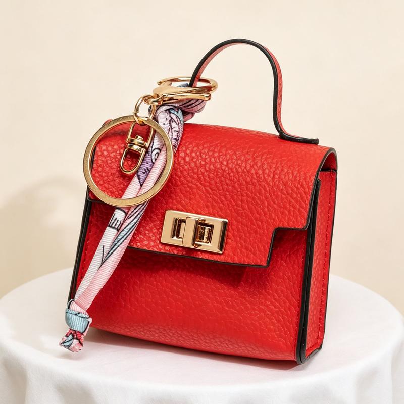 Mini Square Bag Pendant Keychain - High Quality Leather with Colorful Strap, Cute Car Keychain & Bag Charm Accessory