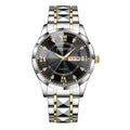 Men's Business Luminous Quartz Watch – Stainless Steel Gold-Accent Band & Blue Day/Date Dial