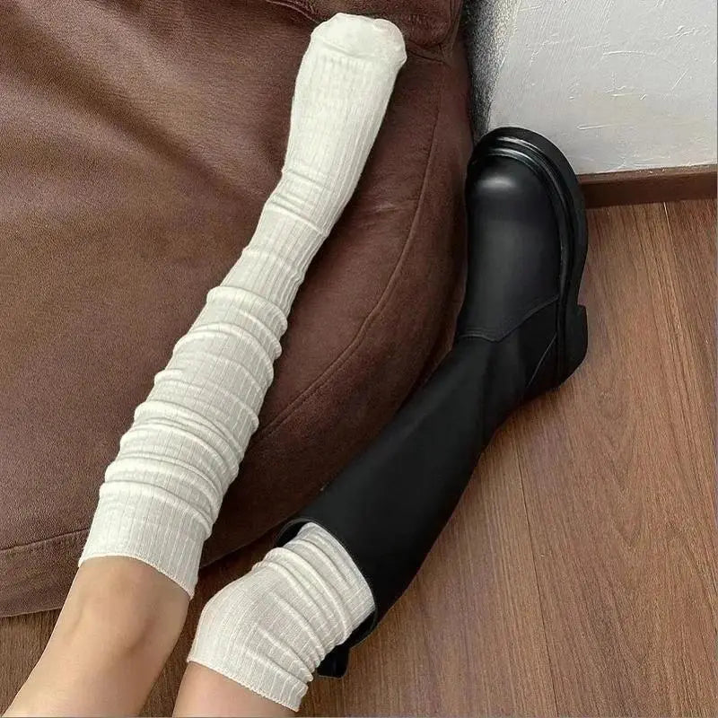 Women’s Solid Color Slouchy Stackable Knee-High Socks – Pure Cotton Terry Warm Calf Socks