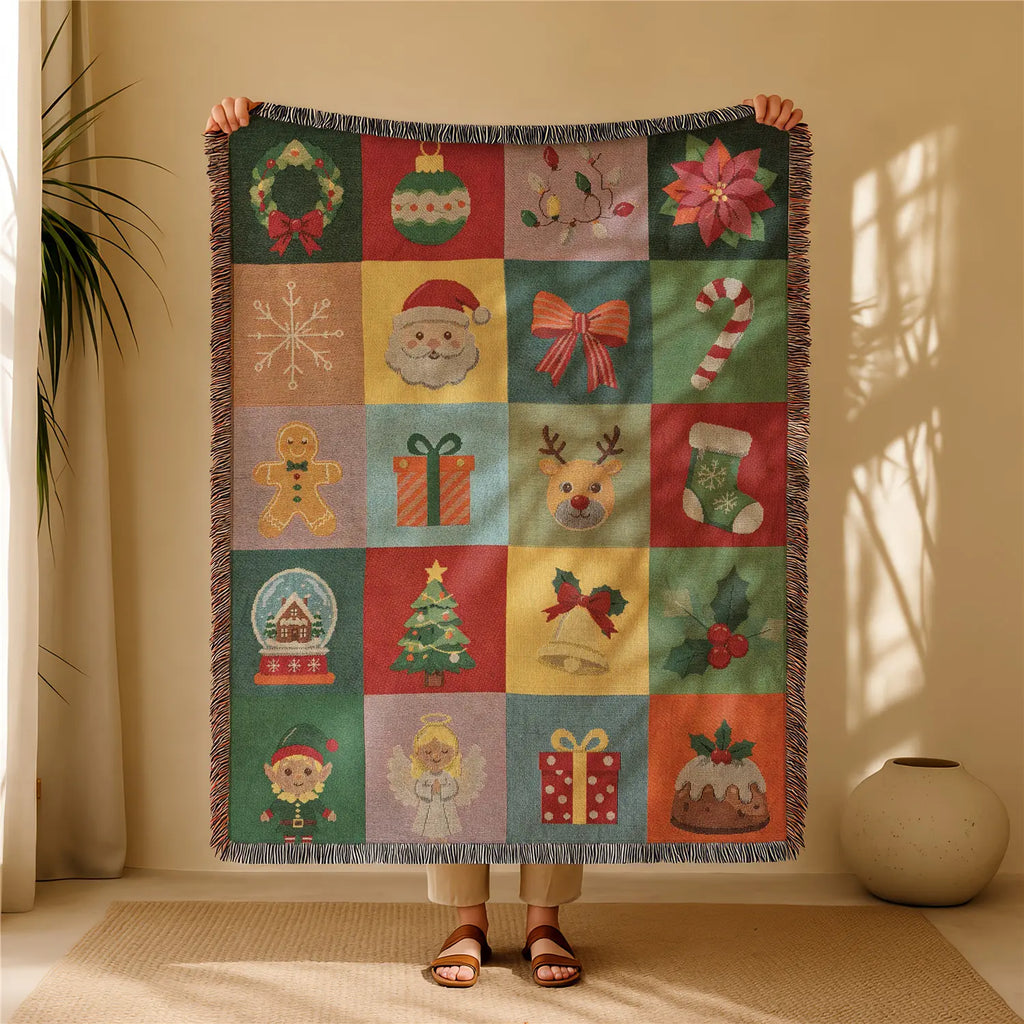 Boho Geometric Tassel Woven Throw Blanket for Bed, Sofa & Wall Décor