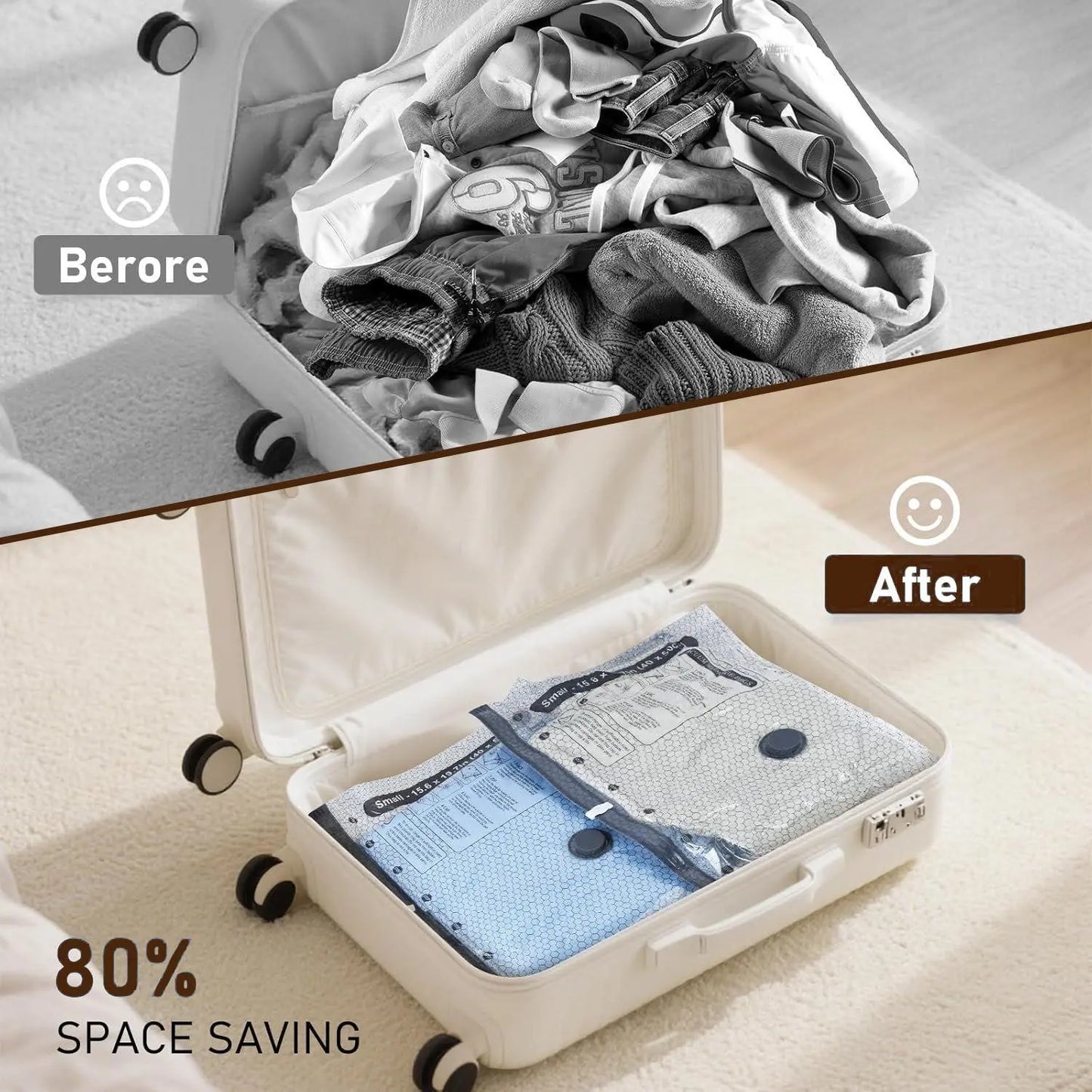 9/12-Pack Vacuum Storage Bags with Rechargeable Air Pump – 3 Sizes Travel Compression Organizer