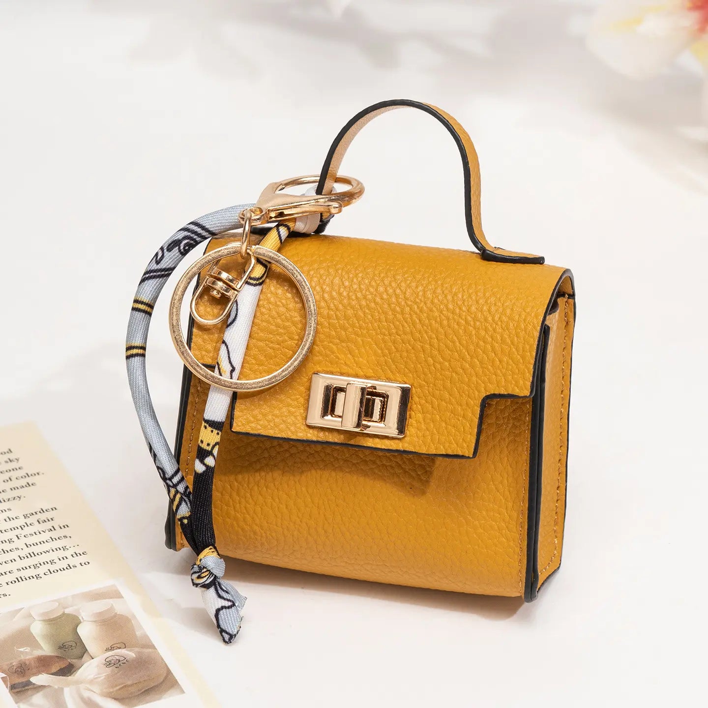 Mini Leather Bag Keychain with Colorful Strap