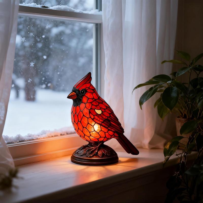 Lampe de statue d'oiseau décorative de Noël, lumière cardinale en résine peinte à la main, décoration de maison pour chevet, salon, chambre à coucher