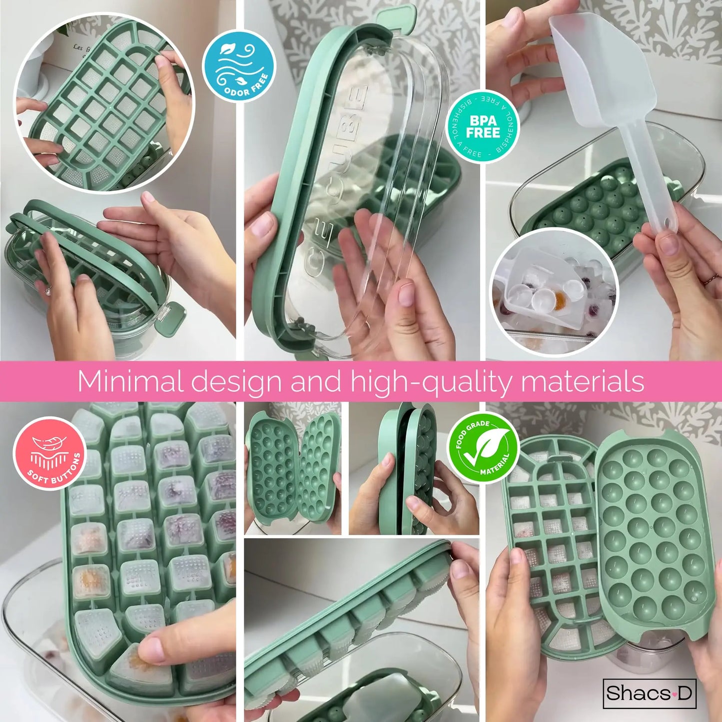 54-Cavity Silicone Ice Cube & Sphere Ball Mold Set with Lid - Easy-Release Freezer Tray