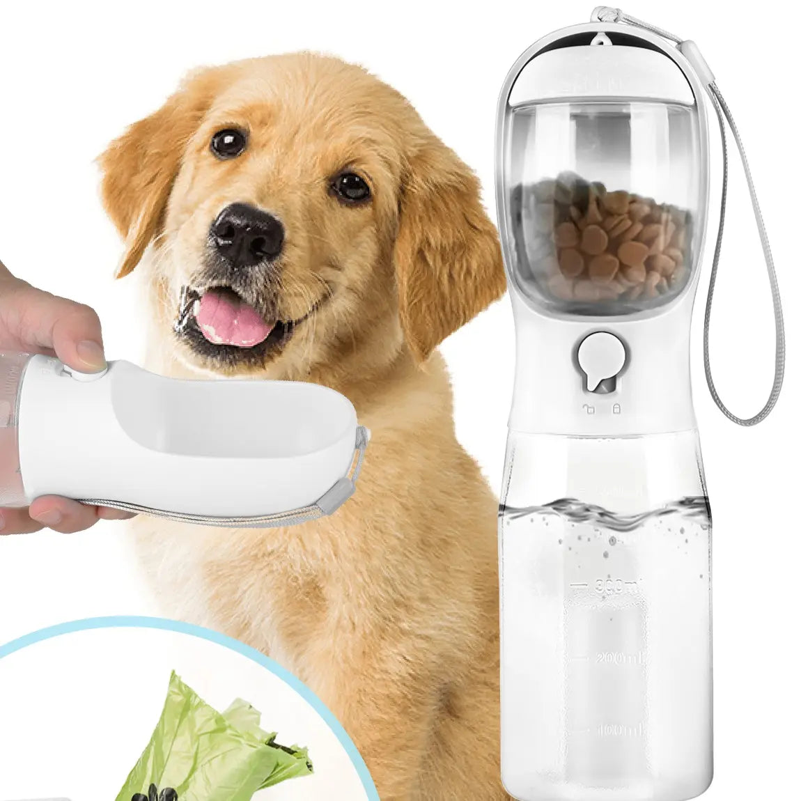 3in1 Pet Water Bottle - Portable 20oz Leak Proof Container with Poop Bag Dispenser, Ideal for Travel, Hiking, and Outdoor Use