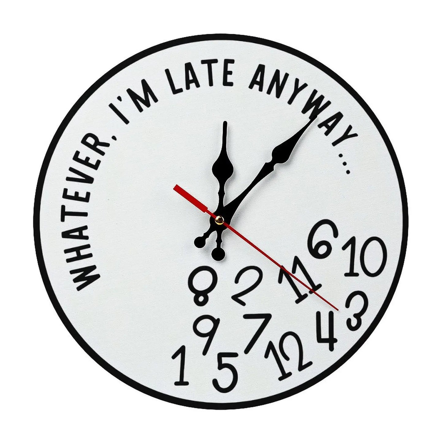 Funny Sarcastic "I'm Late Anyway" Wall Clock | 10in/12in Silent Sweep Movement Novelty Gag Gift, Humorous Office Decor, Ideal for Home, Dorm, Man Cave, Battery Not Included, DIY ASSEMBLY NEEDED