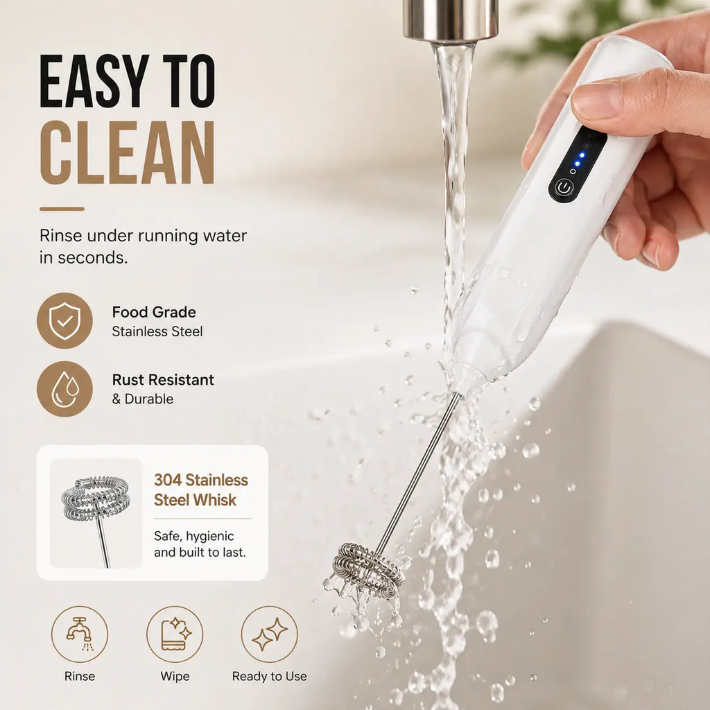 Espumador de Leche Eléctrico Portátil – Fabricante de Espuma de Acero Inoxidable Recargable por USB-C