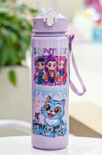 K-Pop  Water Bottle with Lid and Straw, Reusable Hard Plastic, 700ML Eco-Friendly, Perfect for School, Travel, Halloween Party