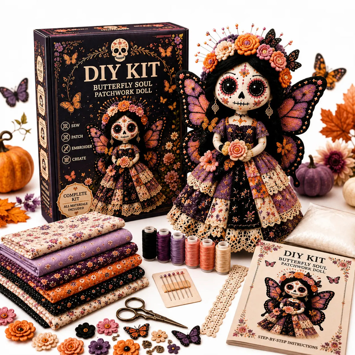 Halloween DIY Sewing Craft Kit – Complete Hand Sewing & Patchwork Art Set for Home Decor