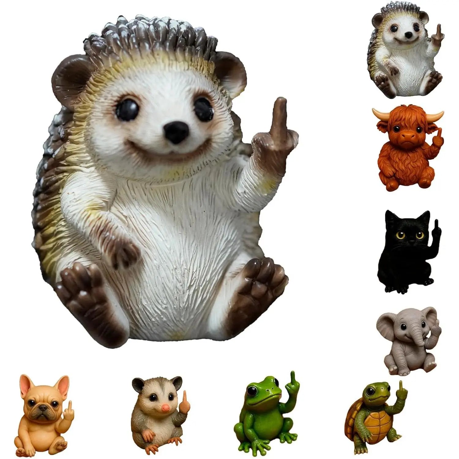 Fun Mini Middle Finger Animal Statue – Cute Resin Desktop & Car Decor Humor Gag Gift