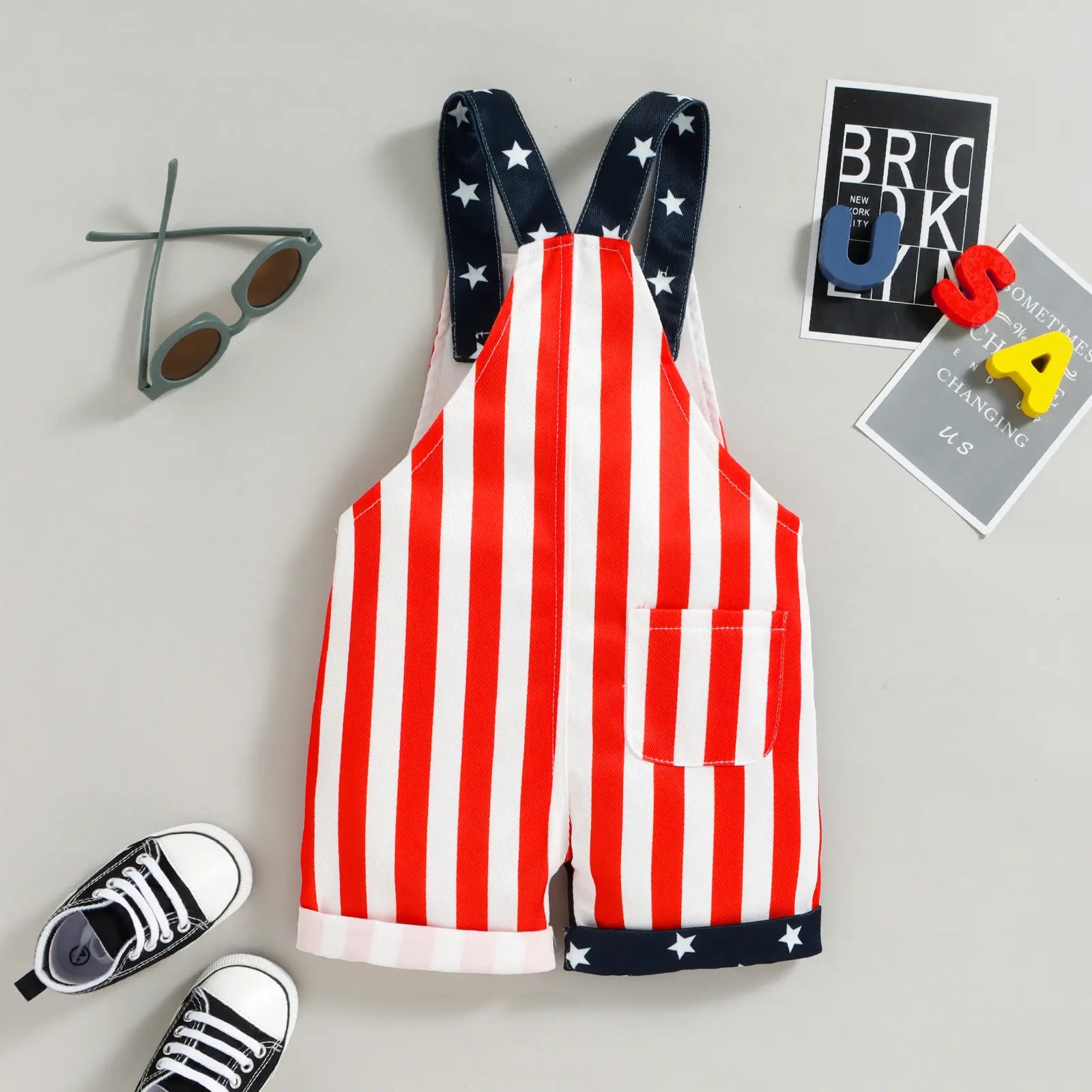 Babamoon Toddler Baby Boy Girl 4th of July Outfit Girl Boy American Flag Overall Shorts Suspender Denim Jumpsuit with Pocket Costume Romper #Summervibes