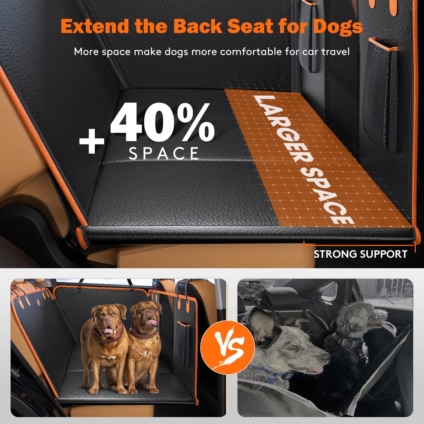 Dog Car Seat Cover, Waterproof Hard Bottom Folding Dog Bed for Travel, Expandable Space, Supports up to 400 lbs Pet Accessory