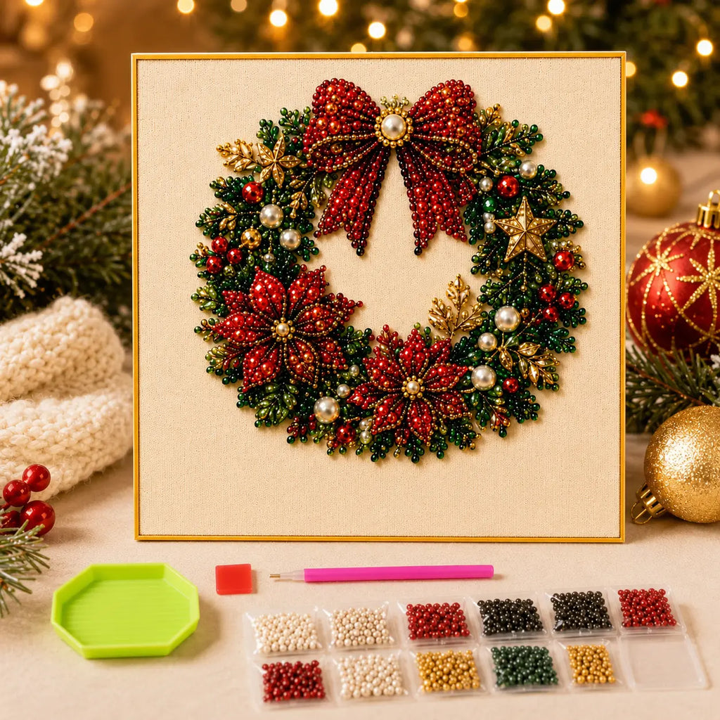 Pintura de diamante con perlas y cuentas 3D para Navidad – Guirnalda navideña de pared DIY para medias
